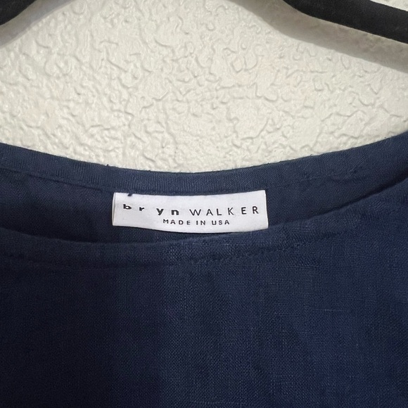 Bryn Walker Fran Linen Navy Blue Ruffle Bell Sleeve Top - Picture 6 of 11